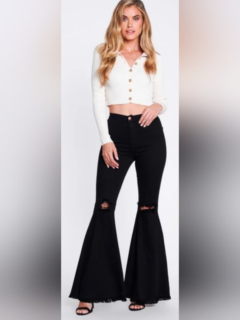 Vibrant M.I.U. Black Distressed High Rise Flare Jeans 11(W/29) Small